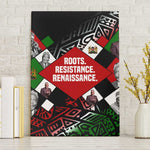 Jomo Kenyatta Canvas Wall Art with Roots Resistance Renaissance and Kenyan Patchwork Pattern Tribute - African Pride