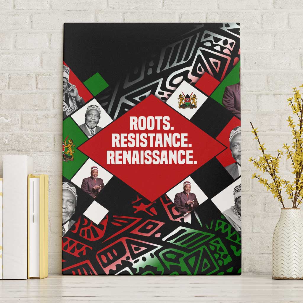 Jomo Kenyatta Canvas Wall Art with Roots Resistance Renaissance and Kenyan Patchwork Pattern Tribute - African Pride