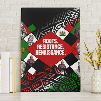 Jomo Kenyatta Canvas Wall Art with Roots Resistance Renaissance and Kenyan Patchwork Pattern Tribute - African Pride