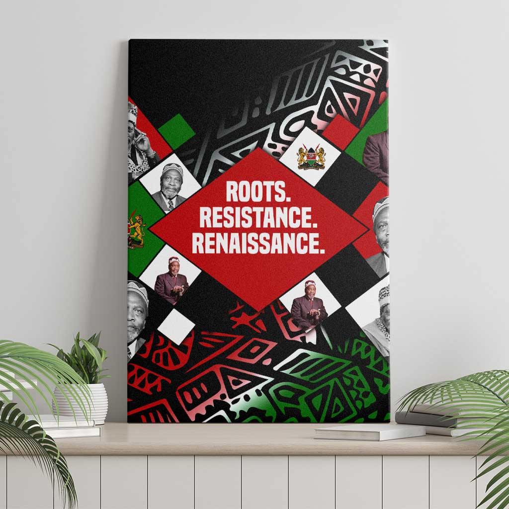 Jomo Kenyatta Canvas Wall Art with Roots Resistance Renaissance and Kenyan Patchwork Pattern Tribute - African Pride