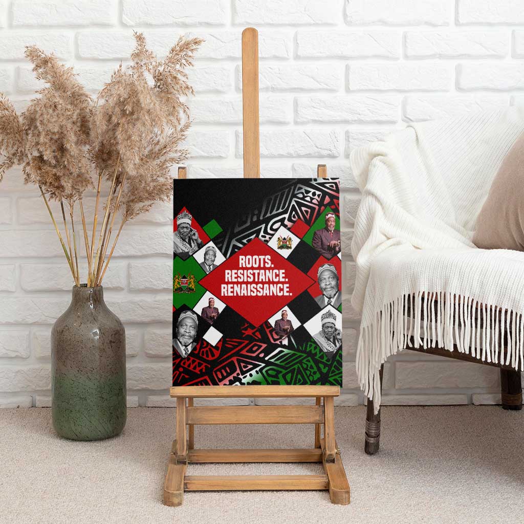 Jomo Kenyatta Canvas Wall Art with Roots Resistance Renaissance and Kenyan Patchwork Pattern Tribute - African Pride