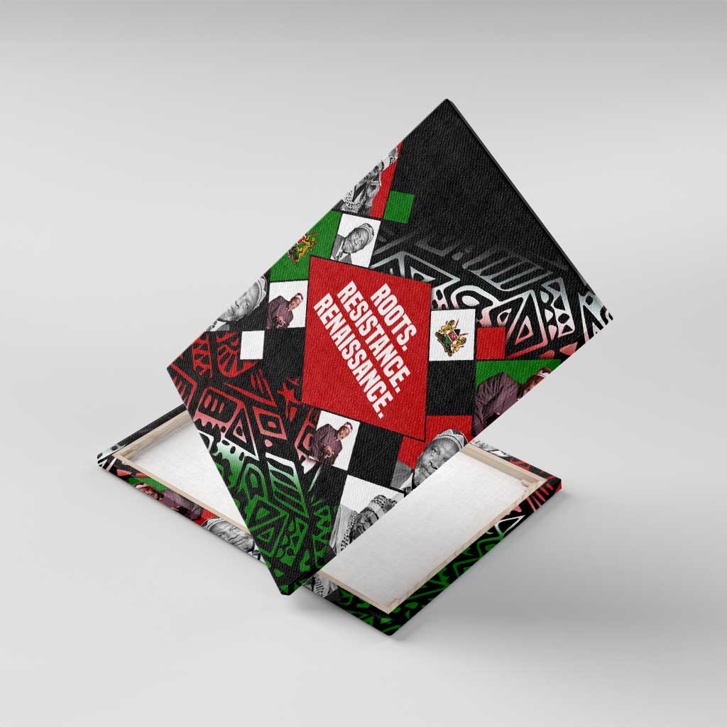Jomo Kenyatta Canvas Wall Art with Roots Resistance Renaissance and Kenyan Patchwork Pattern Tribute - African Pride