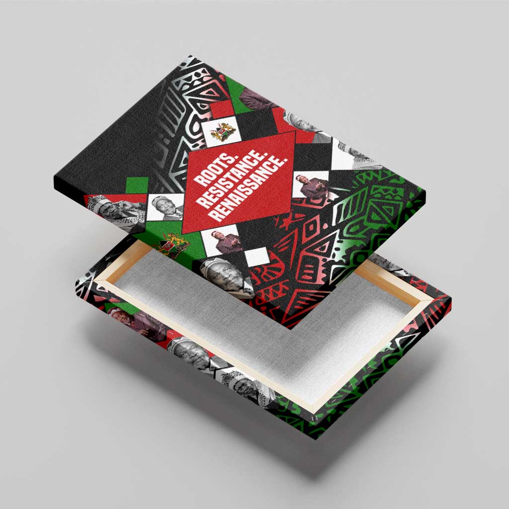 Jomo Kenyatta Canvas Wall Art with Roots Resistance Renaissance and Kenyan Patchwork Pattern Tribute - African Pride