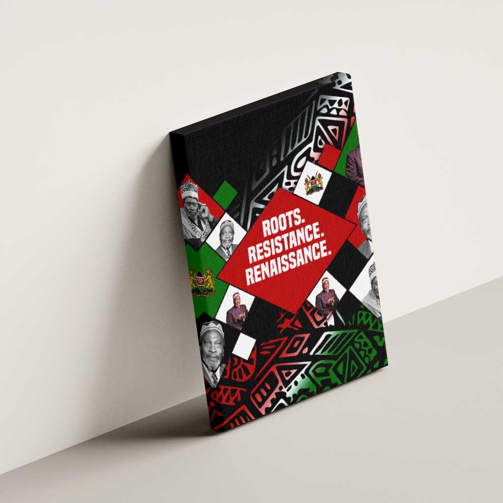 Jomo Kenyatta Canvas Wall Art with Roots Resistance Renaissance and Kenyan Patchwork Pattern Tribute - African Pride