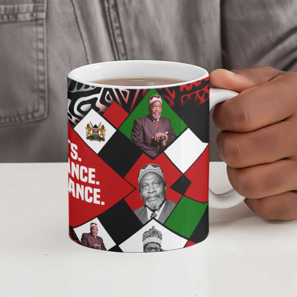 Jomo Kenyatta Ceramic Mug with Roots Resistance Renaissance and Kenyan Patchwork Pattern Tribute - African Pride