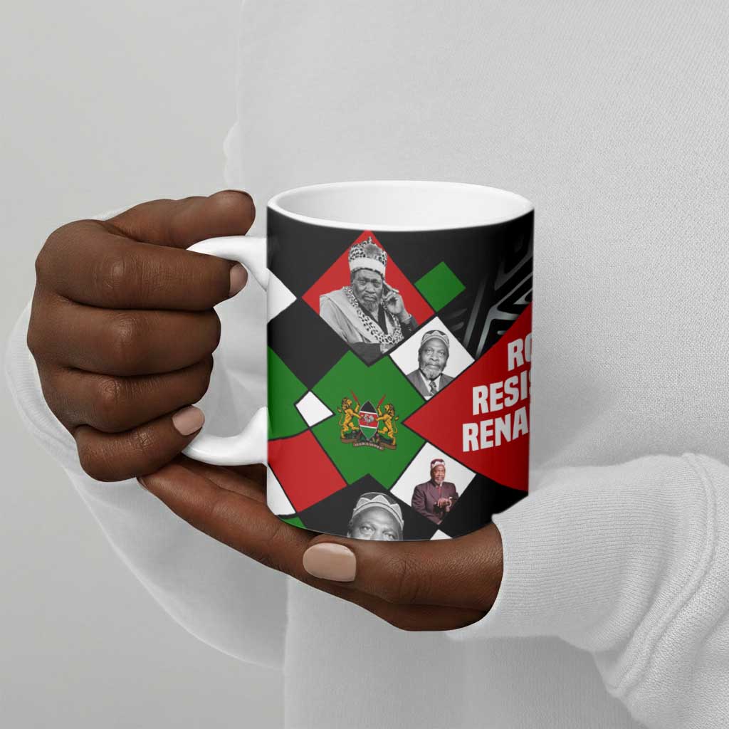 Jomo Kenyatta Ceramic Mug with Roots Resistance Renaissance and Kenyan Patchwork Pattern Tribute - African Pride