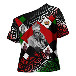 Jomo Kenyatta Cross Shoulder Shirt with Roots Resistance Renaissance and Kenyan Patchwork Pattern Tribute - African Pride