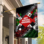 Jomo Kenyatta Garden Flag with Roots Resistance Renaissance and Kenyan Patchwork Pattern Tribute - African Pride
