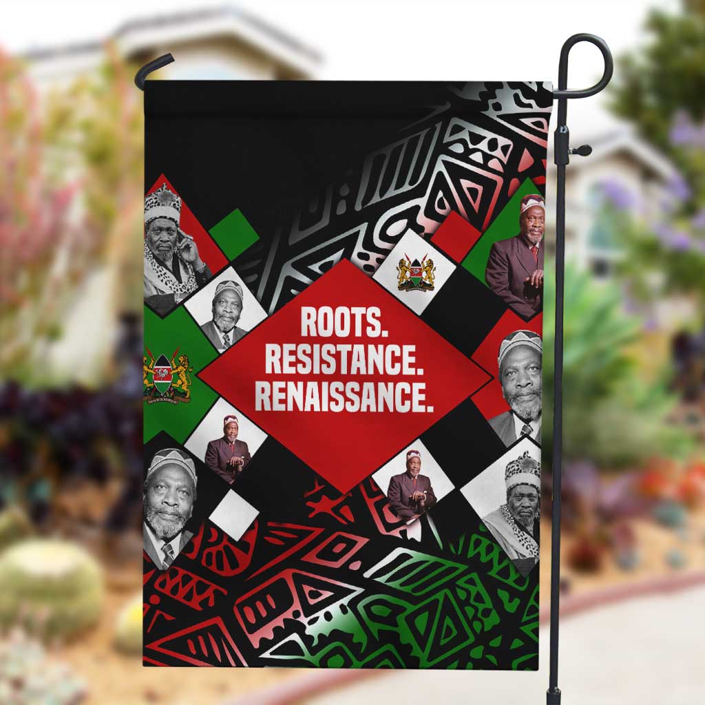 Jomo Kenyatta Garden Flag with Roots Resistance Renaissance and Kenyan Patchwork Pattern Tribute - African Pride