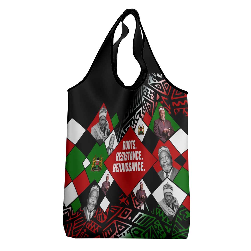 Jomo Kenyatta Grocery Bag with Roots Resistance Renaissance and Kenyan Patchwork Pattern Tribute - African Pride