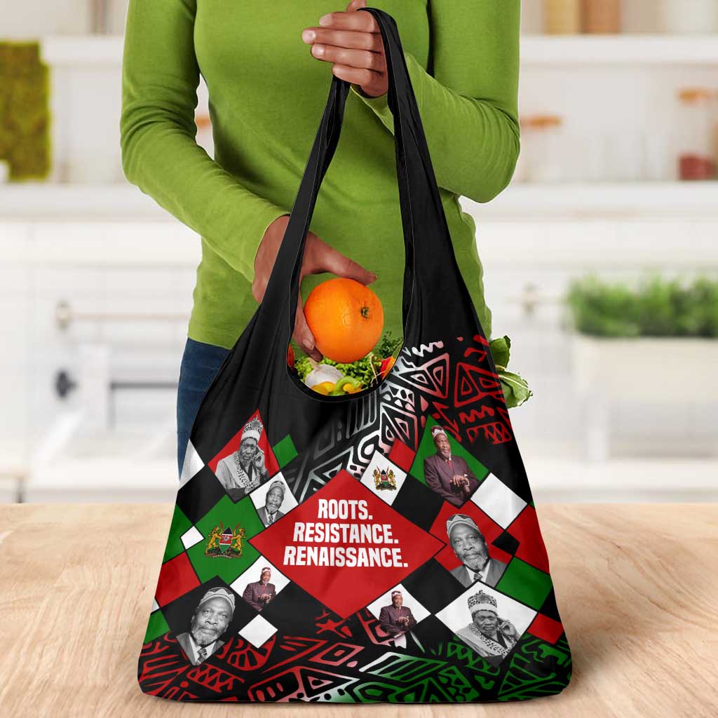 Jomo Kenyatta Grocery Bag with Roots Resistance Renaissance and Kenyan Patchwork Pattern Tribute - African Pride