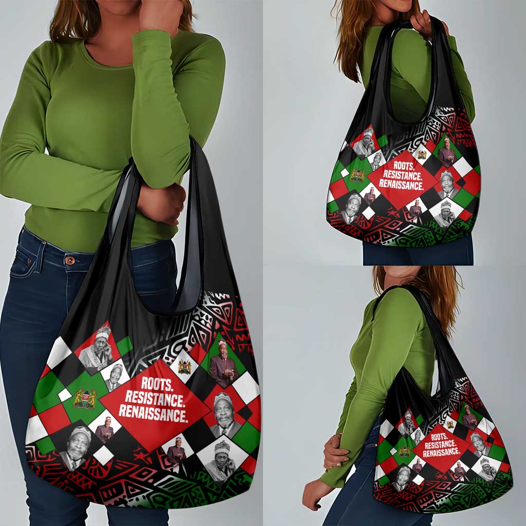 Jomo Kenyatta Grocery Bag with Roots Resistance Renaissance and Kenyan Patchwork Pattern Tribute - African Pride