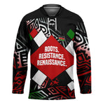 Jomo Kenyatta Hockey Jersey with Roots Resistance Renaissance and Kenyan Patchwork Pattern Tribute - African Pride