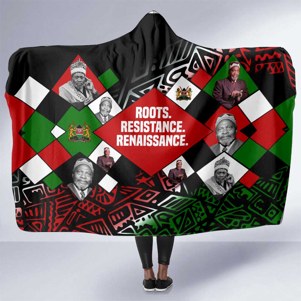 Jomo Kenyatta Hooded Blanket with Roots Resistance Renaissance and Kenyan Patchwork Pattern Tribute - African Pride