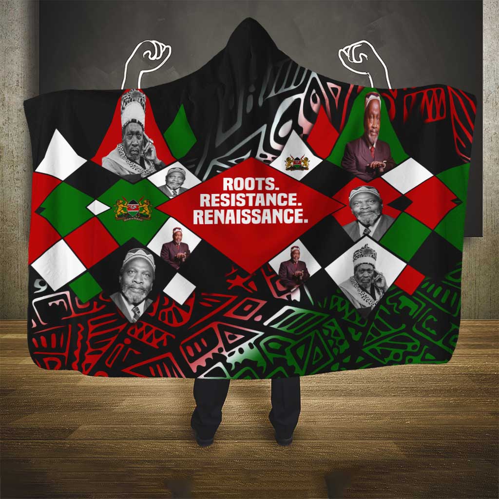 Jomo Kenyatta Hooded Blanket with Roots Resistance Renaissance and Kenyan Patchwork Pattern Tribute - African Pride