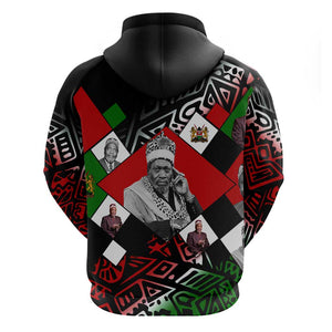 Jomo Kenyatta Hoodie with Roots Resistance Renaissance and Kenyan Patchwork Pattern Tribute - African Pride