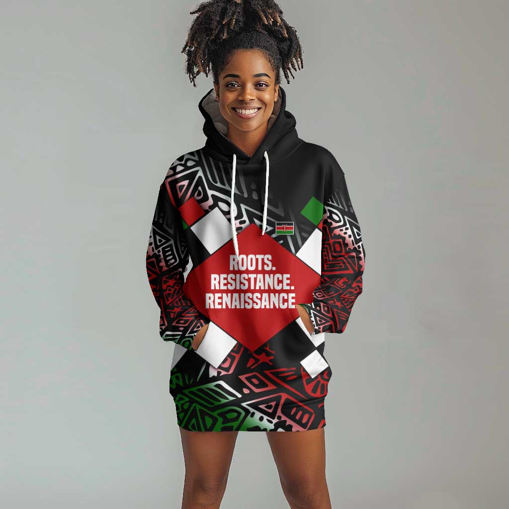 Jomo Kenyatta Hoodie Dress with Roots Resistance Renaissance and Kenyan Patchwork Pattern Tribute - African Pride