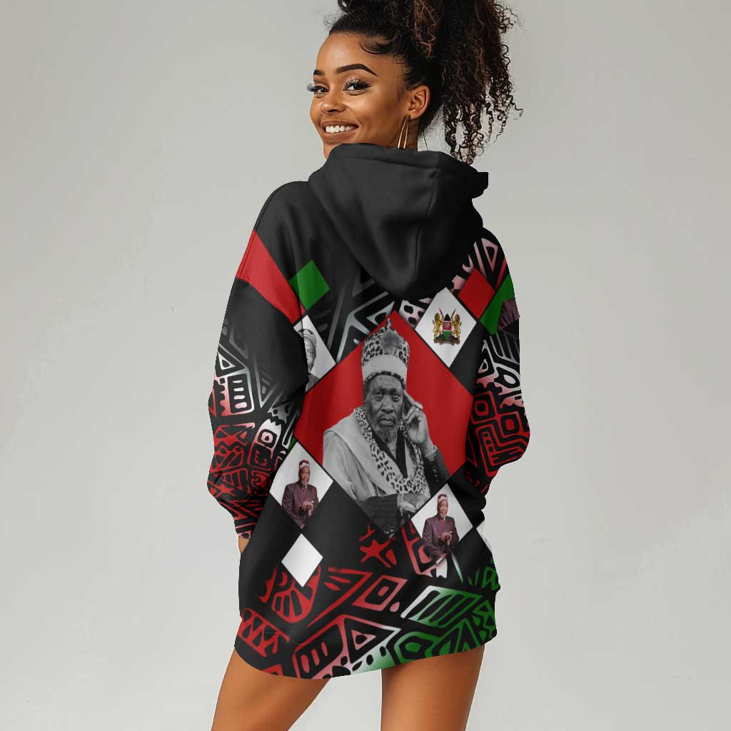 Jomo Kenyatta Hoodie Dress with Roots Resistance Renaissance and Kenyan Patchwork Pattern Tribute - African Pride