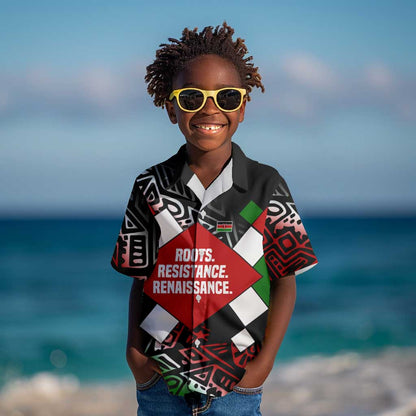 Jomo Kenyatta Kid Hawaiian Shirt with Roots Resistance Renaissance and Kenyan Patchwork Pattern Tribute - African Pride