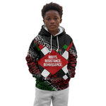 Jomo Kenyatta Kid Hoodie with Roots Resistance Renaissance and Kenyan Patchwork Pattern Tribute - African Pride