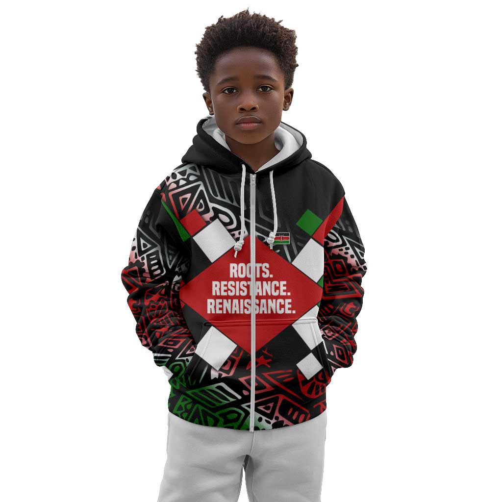 Jomo Kenyatta Kid Hoodie with Roots Resistance Renaissance and Kenyan Patchwork Pattern Tribute - African Pride