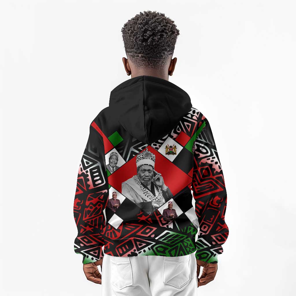 Jomo Kenyatta Kid Hoodie with Roots Resistance Renaissance and Kenyan Patchwork Pattern Tribute - African Pride