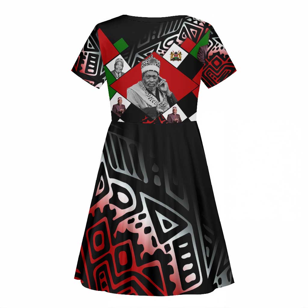 Jomo Kenyatta Kid Short Sleeve Dress with Roots Resistance Renaissance and Kenyan Patchwork Pattern Tribute - African Pride