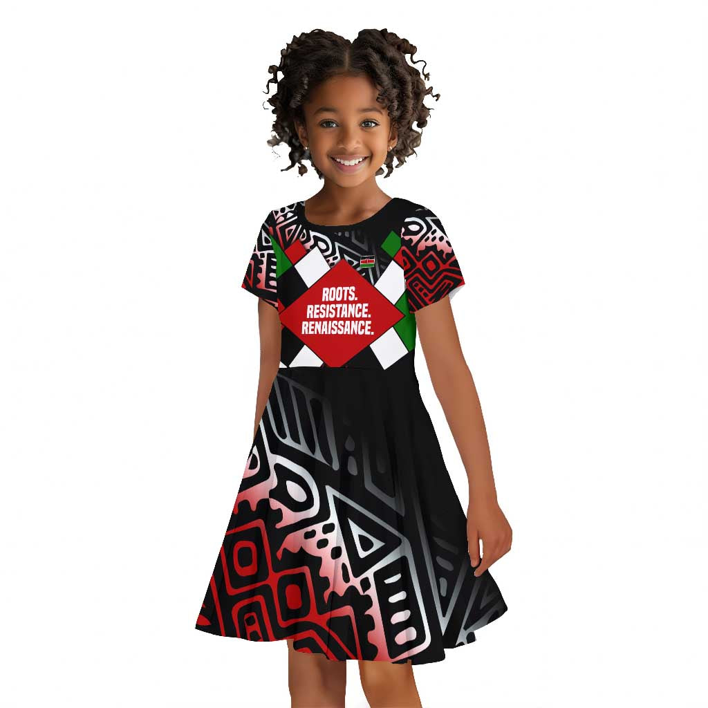 Jomo Kenyatta Kid Short Sleeve Dress with Roots Resistance Renaissance and Kenyan Patchwork Pattern Tribute - African Pride