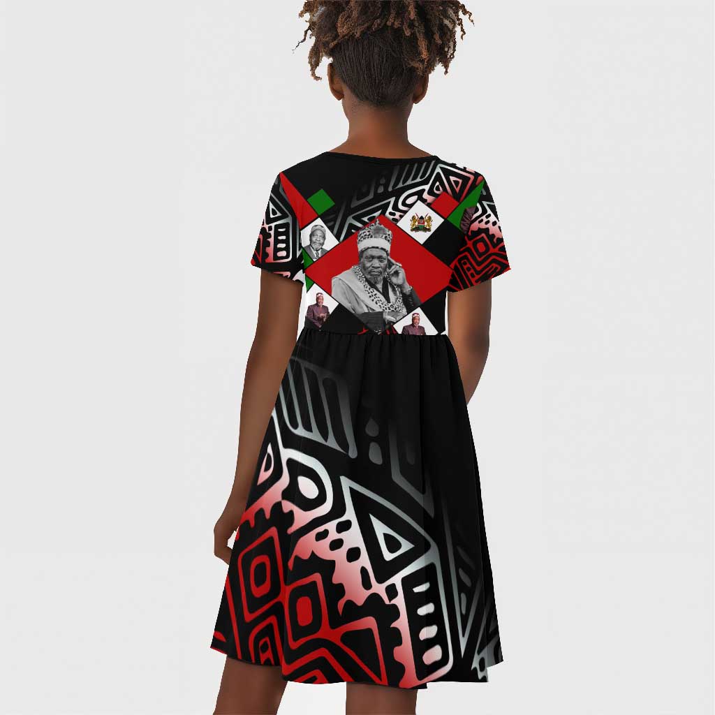 Jomo Kenyatta Kid Short Sleeve Dress with Roots Resistance Renaissance and Kenyan Patchwork Pattern Tribute - African Pride