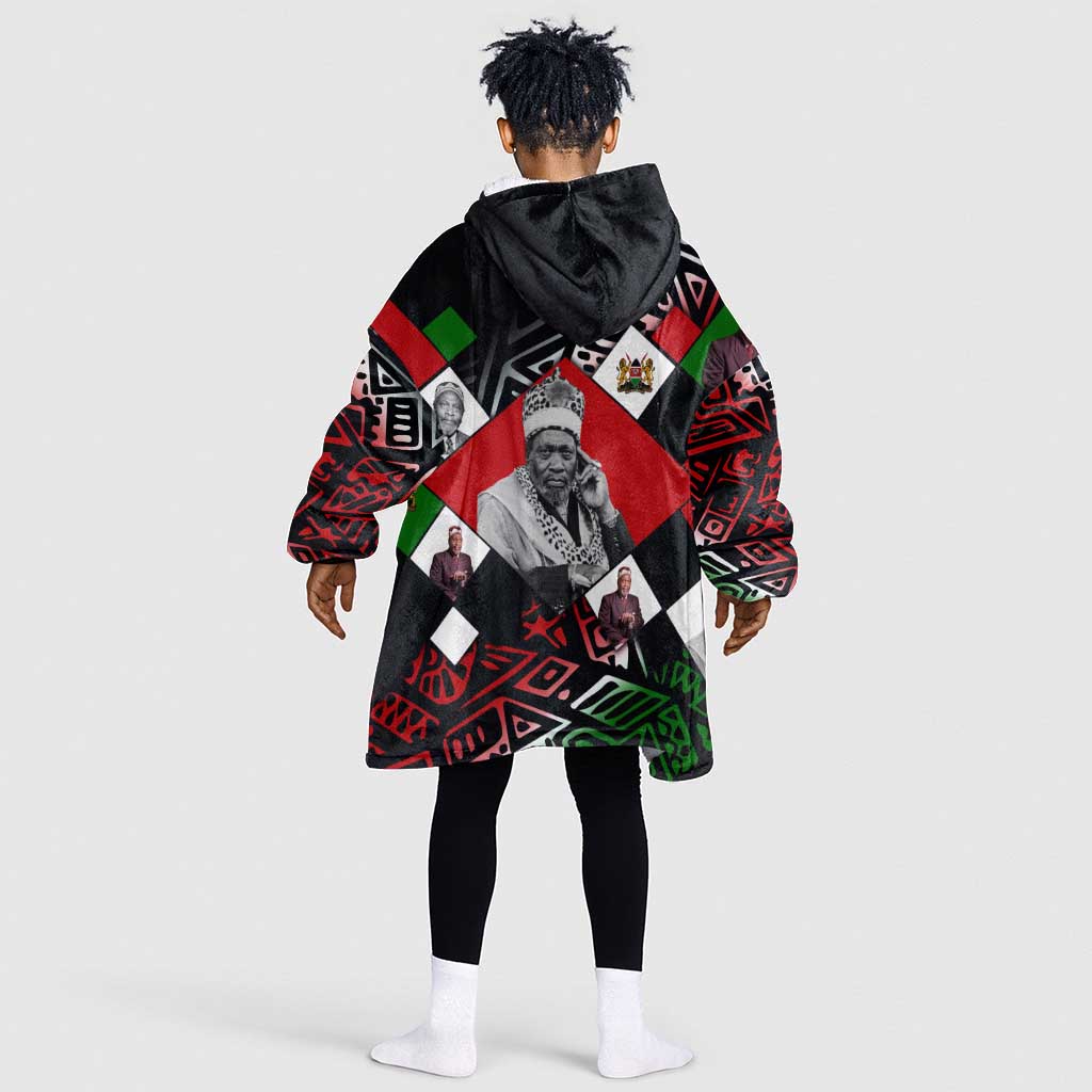 Jomo Kenyatta Kid Wearable Blanket Hoodie with Roots Resistance Renaissance and Kenyan Patchwork Pattern Tribute - African Pride