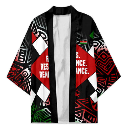 Jomo Kenyatta Kimono with Roots Resistance Renaissance and Kenyan Patchwork Pattern Tribute - African Pride