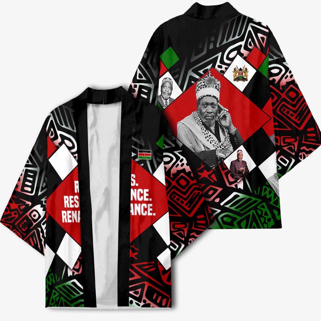 Jomo Kenyatta Kimono with Roots Resistance Renaissance and Kenyan Patchwork Pattern Tribute - African Pride