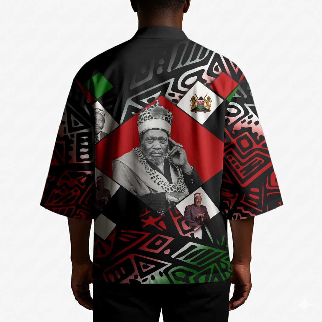 Jomo Kenyatta Kimono with Roots Resistance Renaissance and Kenyan Patchwork Pattern Tribute - African Pride