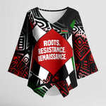 Jomo Kenyatta Kimono Sleeve Blouse with Roots Resistance Renaissance and Kenyan Patchwork Pattern Tribute - African Pride
