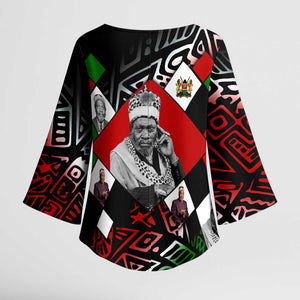 Jomo Kenyatta Kimono Sleeve Blouse with Roots Resistance Renaissance and Kenyan Patchwork Pattern Tribute - African Pride