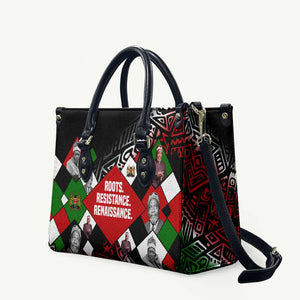 Jomo Kenyatta Leather Bag with Roots Resistance Renaissance and Kenyan Patchwork Pattern Tribute - African Pride
