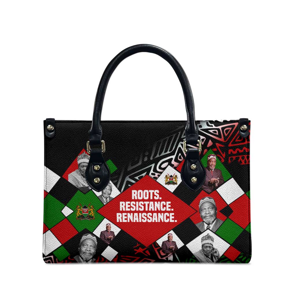 Jomo Kenyatta Leather Bag with Roots Resistance Renaissance and Kenyan Patchwork Pattern Tribute - African Pride