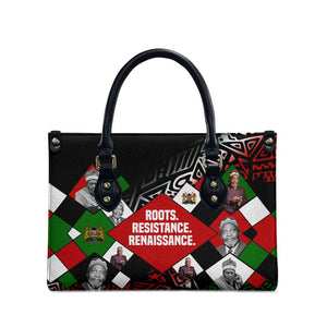 Jomo Kenyatta Leather Bag with Roots Resistance Renaissance and Kenyan Patchwork Pattern Tribute - African Pride