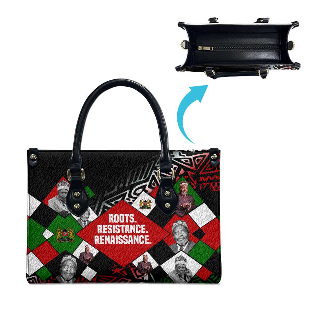 Jomo Kenyatta Leather Bag with Roots Resistance Renaissance and Kenyan Patchwork Pattern Tribute - African Pride