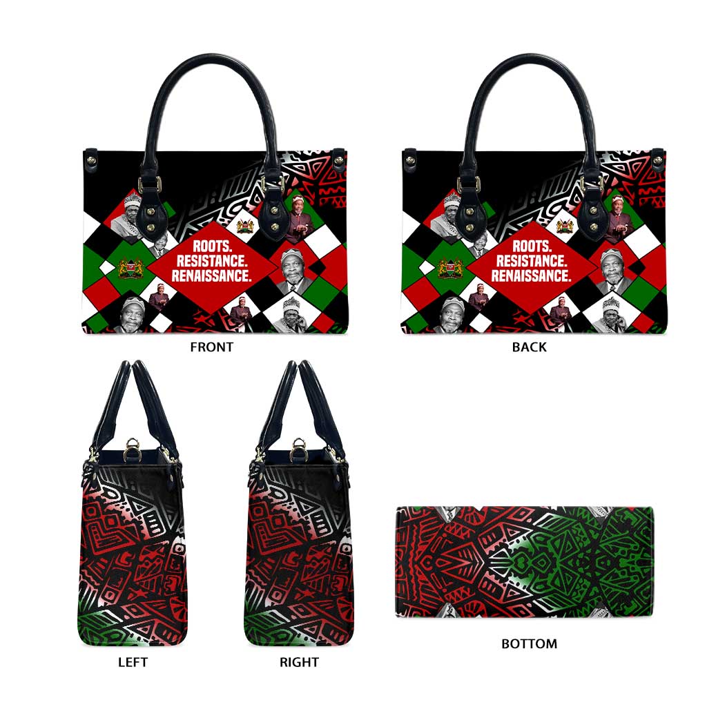 Jomo Kenyatta Leather Bag with Roots Resistance Renaissance and Kenyan Patchwork Pattern Tribute - African Pride