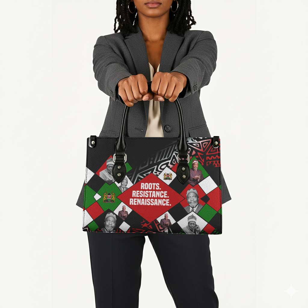 Jomo Kenyatta Leather Bag with Roots Resistance Renaissance and Kenyan Patchwork Pattern Tribute - African Pride