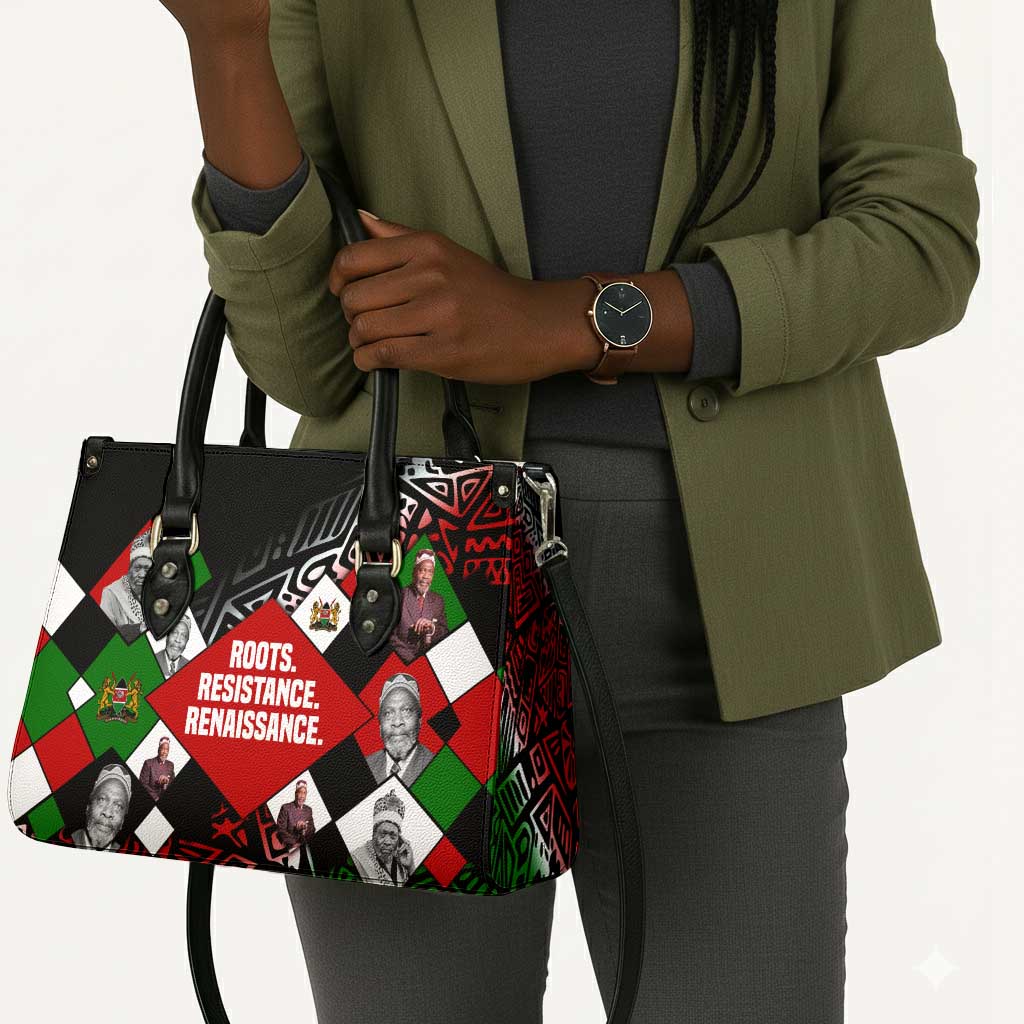 Jomo Kenyatta Leather Bag with Roots Resistance Renaissance and Kenyan Patchwork Pattern Tribute - African Pride