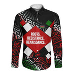 Jomo Kenyatta Long Sleeve Button Shirt with Roots Resistance Renaissance and Kenyan Patchwork Pattern Tribute - African Pride