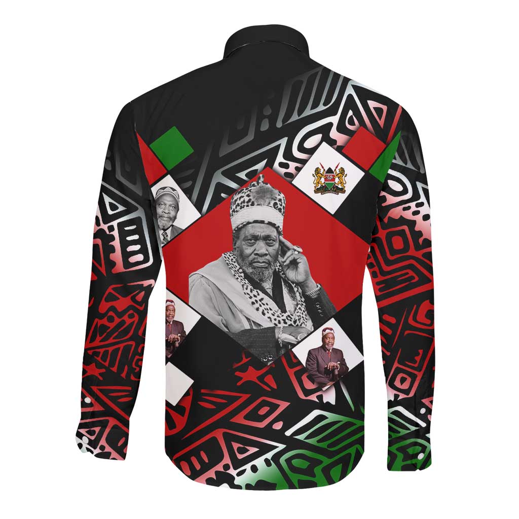 Jomo Kenyatta Long Sleeve Button Shirt with Roots Resistance Renaissance and Kenyan Patchwork Pattern Tribute - African Pride