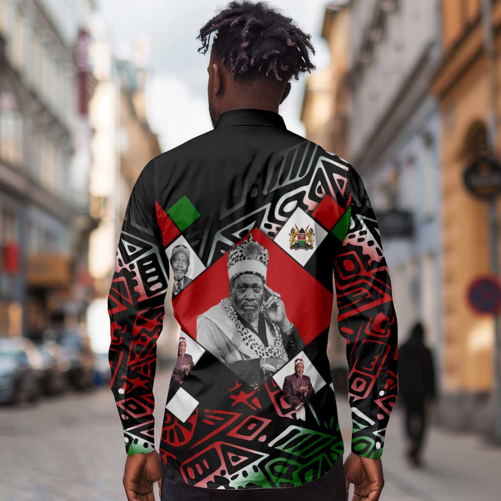 Jomo Kenyatta Long Sleeve Button Shirt with Roots Resistance Renaissance and Kenyan Patchwork Pattern Tribute - African Pride