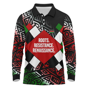 Jomo Kenyatta Long Sleeve Polo Shirt with Roots Resistance Renaissance and Kenyan Patchwork Pattern Tribute - African Pride