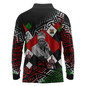 Jomo Kenyatta Long Sleeve Polo Shirt with Roots Resistance Renaissance and Kenyan Patchwork Pattern Tribute - African Pride
