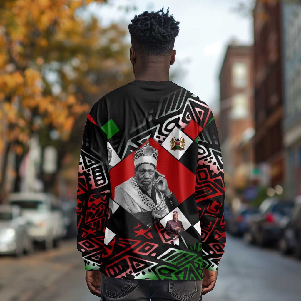 Jomo Kenyatta Long Sleeve Shirt with Roots Resistance Renaissance and Kenyan Patchwork Pattern Tribute - African Pride