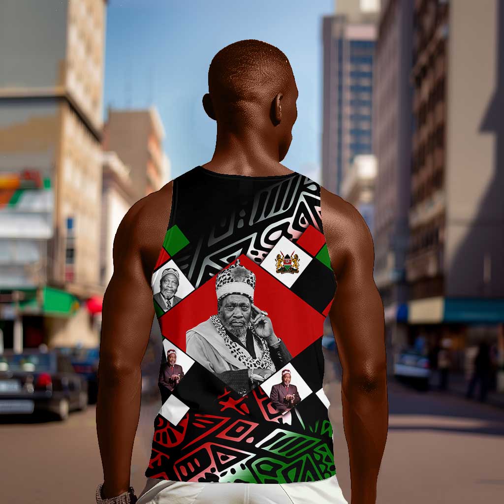 Jomo Kenyatta Men Tank Top with Roots Resistance Renaissance and Kenyan Patchwork Pattern Tribute - African Pride