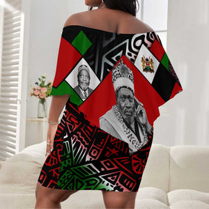 Jomo Kenyatta Off Shoulder Short Dress with Roots Resistance Renaissance and Kenyan Patchwork Pattern Tribute - African Pride
